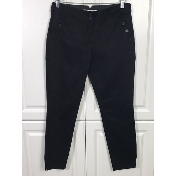 Sag Harbor Size 4 Black Cotton Ankle Pant Slit Hem Stretch High Rise Straight - Picture 1 of 10